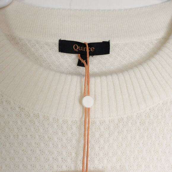New Quince Women’s Baby-Alpaca Wool Diamond Stitch Crew Ivory Medium 3915 - Picture 8 of 9